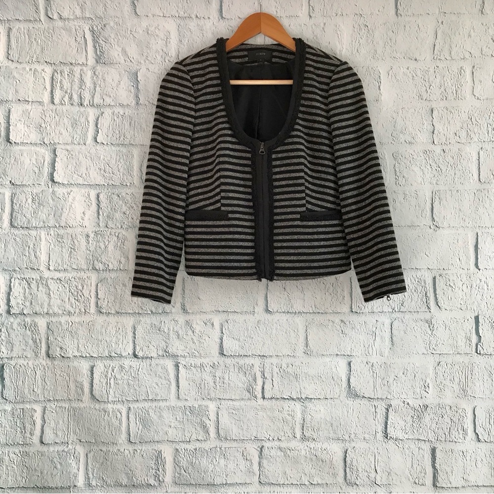J. Crew Black and Gray Striped Blazer & Skirt